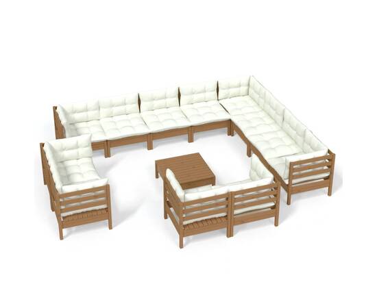 Set mobilier grădină cu perne, 13 piese maro miere, lemn de pin, 2 image