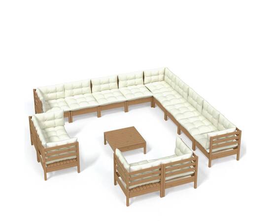Set mobilier grădină cu perne, 14 piese maro miere, lemn de pin, 2 image