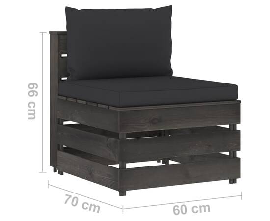 Set mobilier grădină cu perne, 7 piese, gri, lemn tratat, 10 image