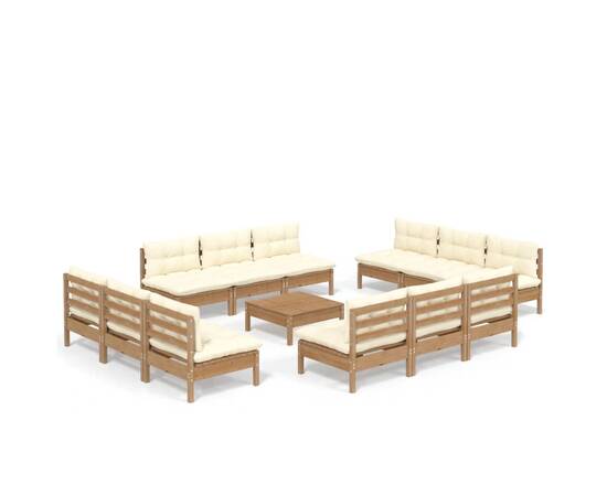 Set mobilier grădină cu perne crem, 13 piese, lemn de pin, 2 image