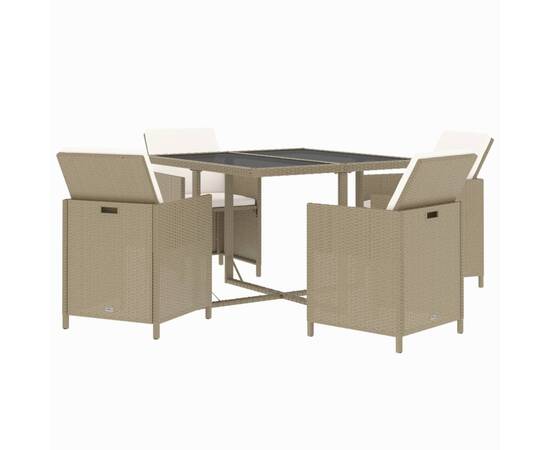 Set mobilier pentru grădină cu perne, 5 piese, bej, poliratan, 3 image