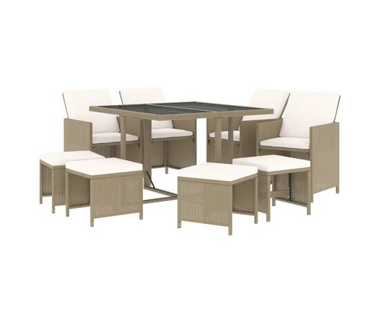 Set mobilier pentru grădină cu perne, 9 piese, bej, poliratan, 3 image