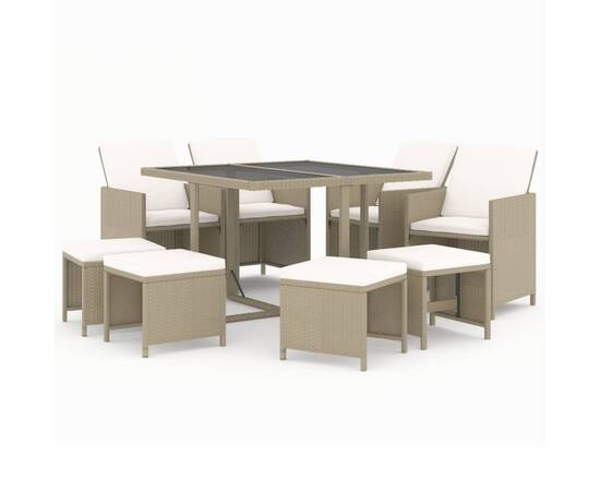 Set mobilier pentru grădină cu perne, 9 piese, bej, poliratan, 2 image