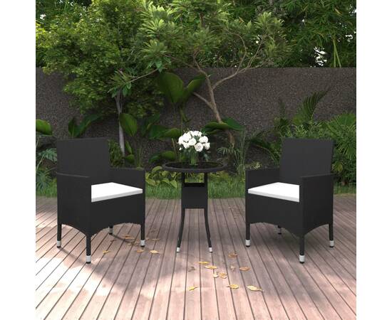 Set de mobilier pentru grădină, 3 piese, negru, poliratan