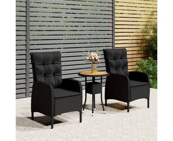 Set mobilier bistro de grădină, 3 piese, negru, poliratan