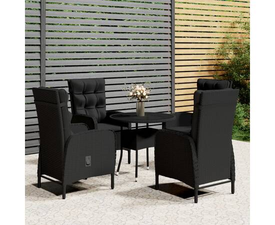 Set mobilier bistro de grădină, 5 piese, negru, poliratan