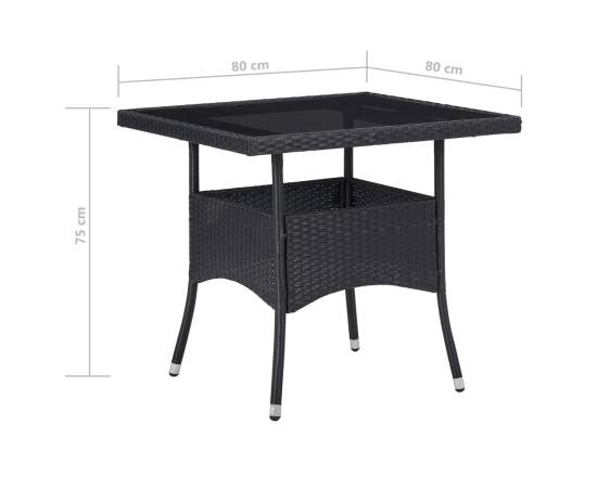 Set mobilier de grădină, 5 piese, negru, poliratan și sticlă, 11 image