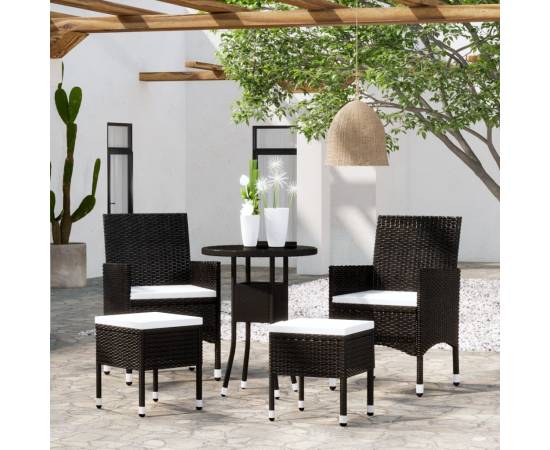 Set mobilier de grădină, 5 piese, negru, poliratan