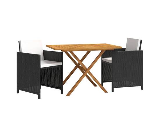 Set mobilier de grădină cu perne, 3 piese, negru, poliratan, 3 image