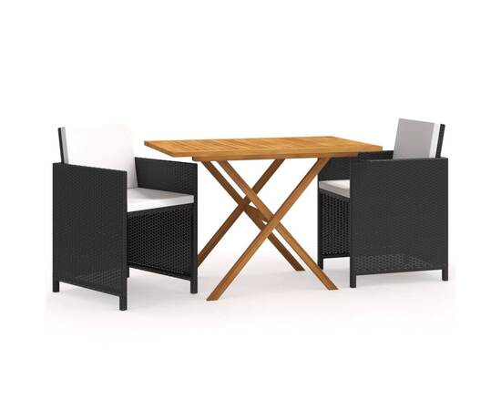 Set mobilier de grădină cu perne, 3 piese, negru, poliratan, 2 image