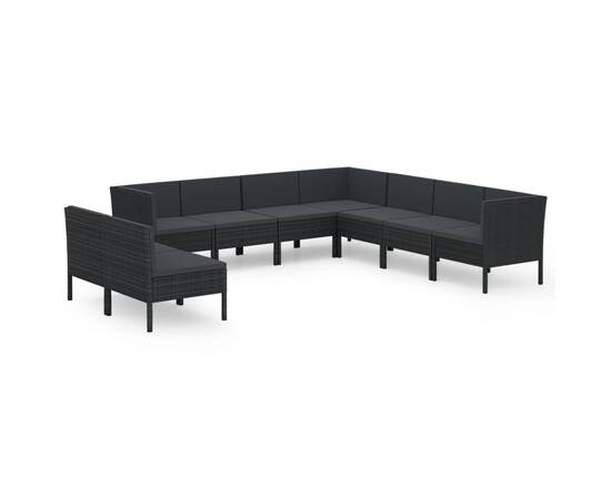 Set mobilier de grădină cu perne, 9 piese, negru, poliratan, 2 image