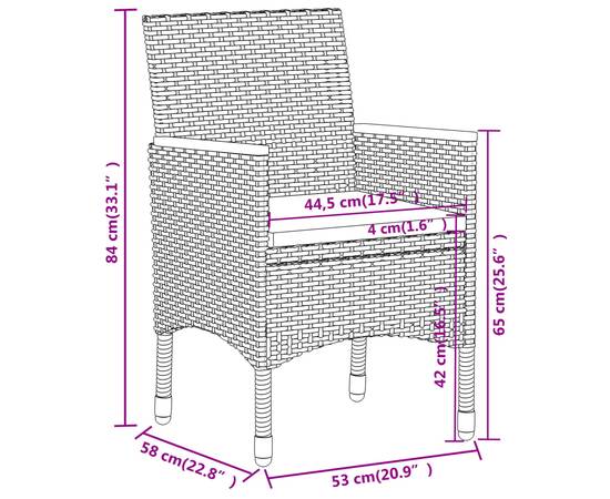 Set scaune de grădină cu perne, 5 piese, gri, poliratan, 7 image