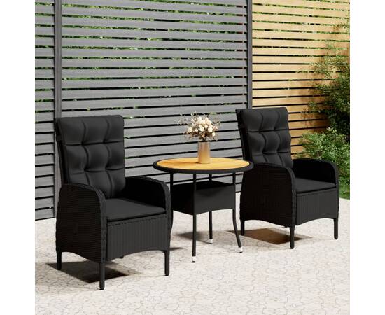 Set mobilier bistro de grădină, 3 piese, negru, poliratan