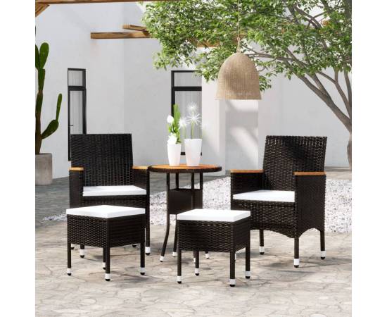 Set mobilier de grădină, 5 piese, negru, poliratan