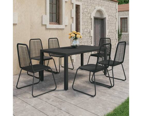 Set mobilier de grădină, 7 piese, negru, ratan pvc