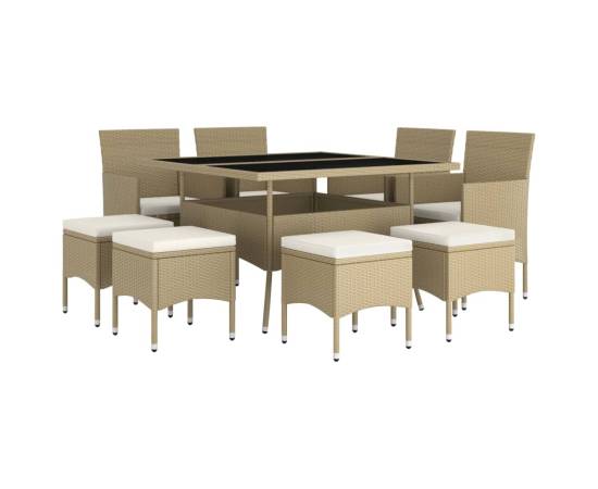 Set mobilier de grădină, 9 piese, bej, poliratan, 3 image