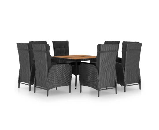 Set mobilier de grădină, 9 piese, negru, poliratan/lemn acacia, 2 image