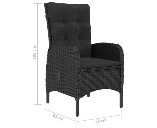 Set mobilier de grădină, 9 piese, negru, poliratan/lemn acacia, 11 image