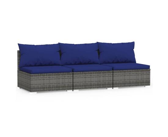 Canapea cu 3 locuri, cu perne, gri, poliratan, 2 image