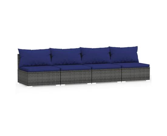 Canapea cu 4 locuri, cu perne, gri, poliratan, 2 image