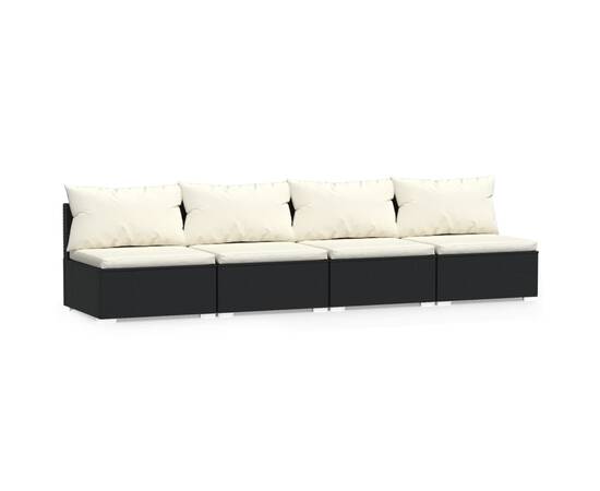 Canapea cu 4 locuri, cu perne, negru, poliratan, 2 image