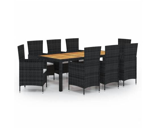 Set mobilier de exterior cu perne, 9 piese, negru, poliratan, 2 image