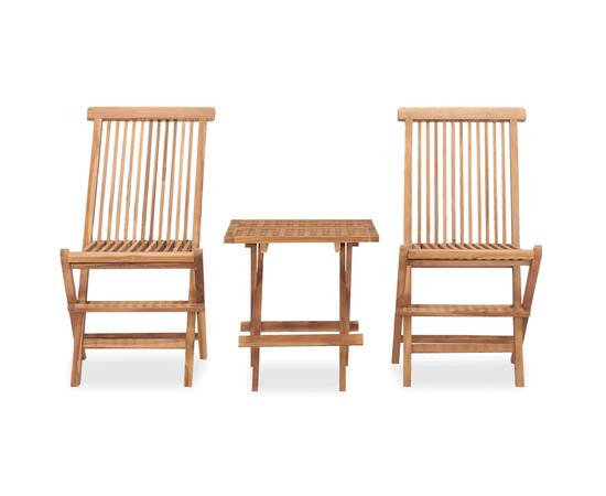 Set mobilier de exterior pliabil, 3 piese, lemn masiv tec, 2 image