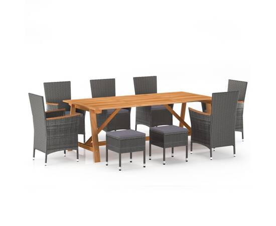 Set mobilier de grădină, 9 piese, gri