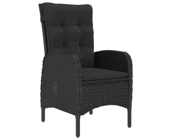 Set mobilier de grădină, 9 piese, negru, poliratan & sticlă, 3 image