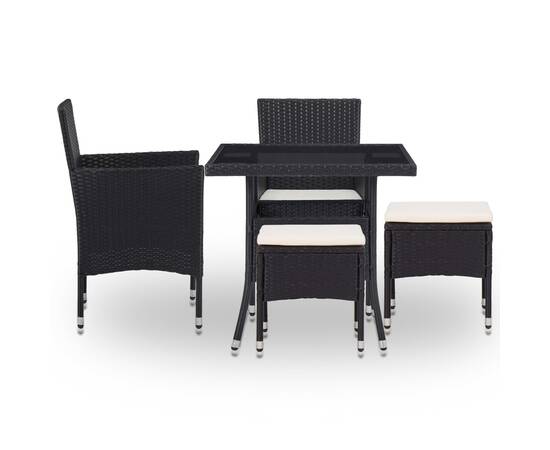 Set mobilier de exterior, 5 piese, negru, poliratan și sticlă, 2 image