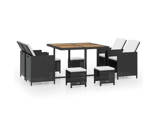 Set mobilier de exterior, 9 piese negru, poliratan, lemn acacia, 2 image