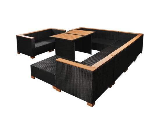 Set mobilier de grădină cu perne, 10 piese, negru, poliratan, 4 image