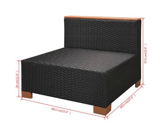 Set mobilier de grădină cu perne, 10 piese, negru, poliratan, 11 image