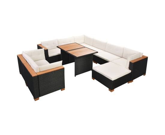 Set mobilier de grădină cu perne, 10 piese, negru, poliratan, 3 image