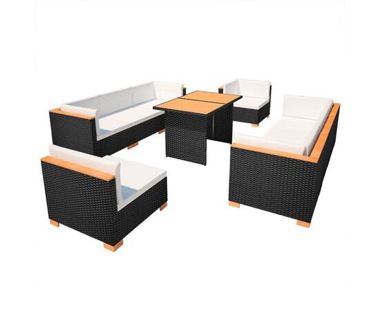 Set mobilier de grădină cu perne, 10 piese, negru, poliratan, 2 image