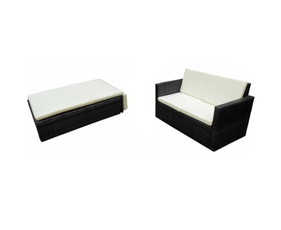 Set mobilier de grădină cu perne, 2 piese, negru, poliratan, 2 image