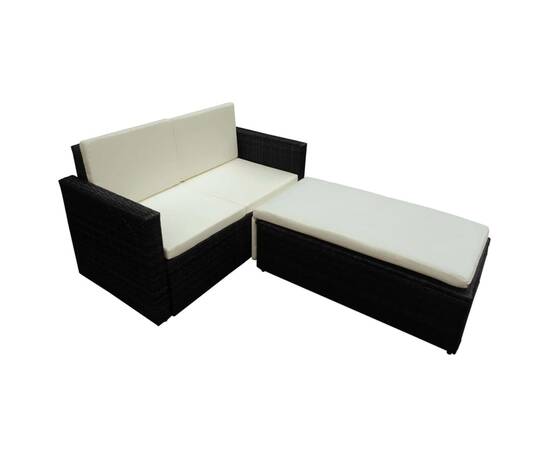 Set mobilier de grădină cu perne, 2 piese, negru, poliratan, 3 image