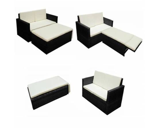 Set mobilier de grădină cu perne, 2 piese, negru, poliratan, 4 image