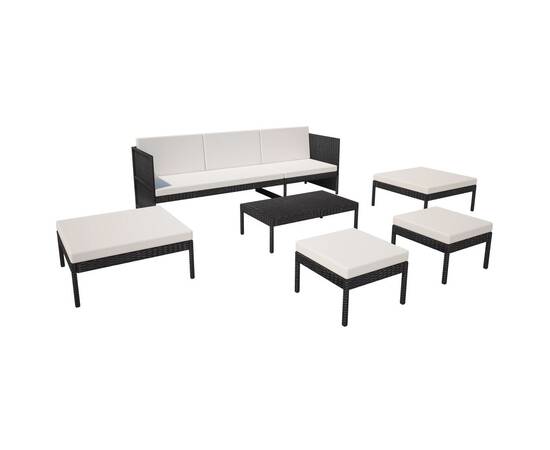 Set mobilier de grădină cu perne, 6 piese, negru, poliratan, 3 image