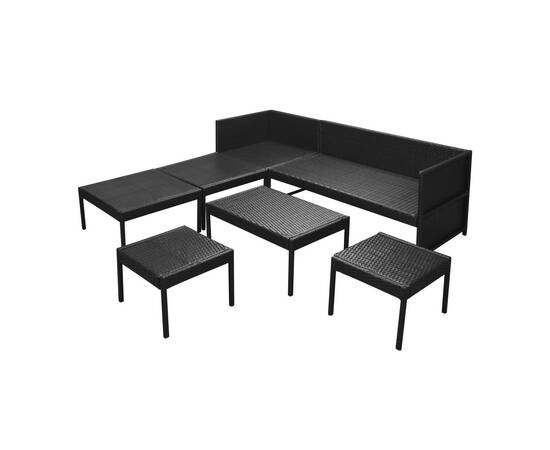 Set mobilier de grădină cu perne, 6 piese, negru, poliratan, 5 image