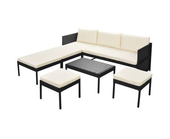 Set mobilier de grădină cu perne, 6 piese, negru, poliratan, 2 image