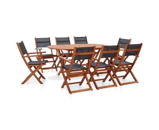 Set mobilier exterior 9 piese lemn masiv eucalipt și textilenă