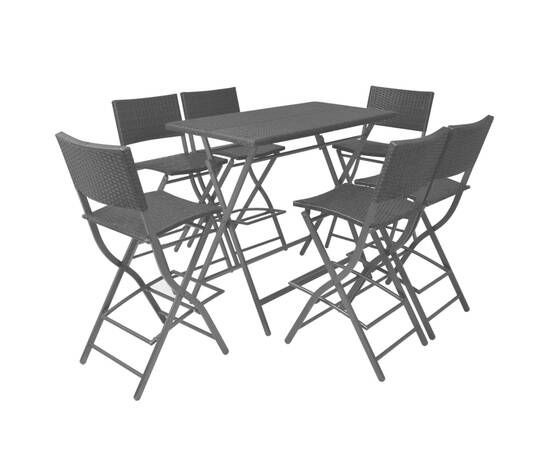 Set mobilier exterior pliabil, 7 piese, negru oțel, poliratan, 2 image
