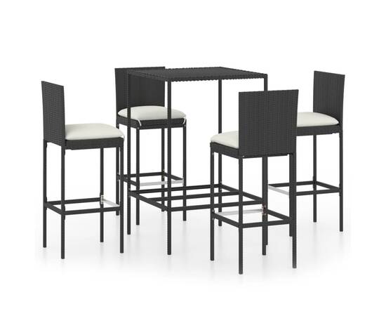 Set mobilier bar de grădină cu perne, 5 piese, negru, poliratan, 2 image