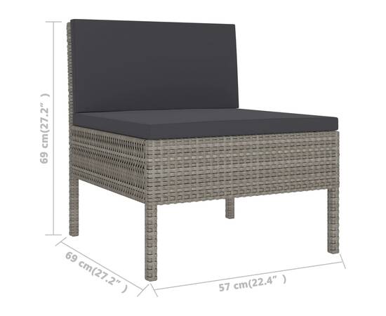 Set mobilier de grădină cu perne, 12 piese, gri, poliratan, 8 image