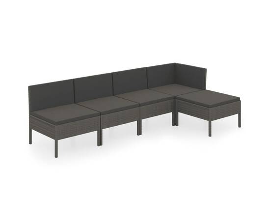 Set mobilier de grădină cu perne, 5 piese, gri, poliratan, 2 image