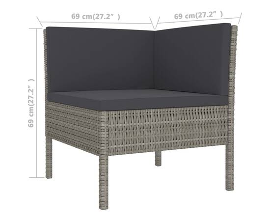 Set mobilier de grădină cu perne, 5 piese, gri, poliratan, 7 image