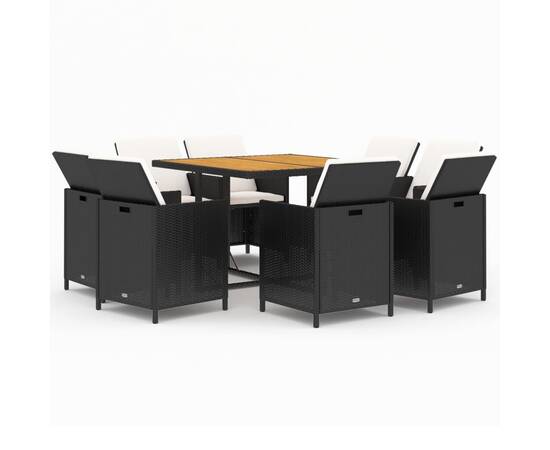 Set mobilier de grădină cu perne, 9 piese, negru, poliratan, 2 image