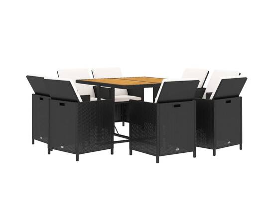 Set mobilier de grădină cu perne, 9 piese, negru, poliratan, 3 image