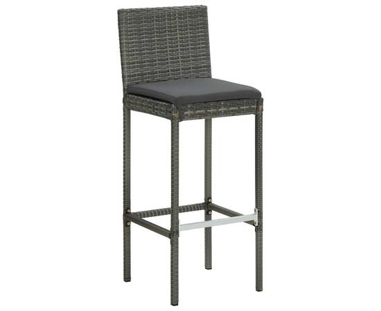 Set mobilier bar de grădină, cu perne, 3 piese, gri, poliratan, 7 image